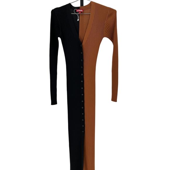 Staud 'Shoko' Brown Viscose Color Block Ribbed Sweater Dress Size XS - Picture 2 of 4